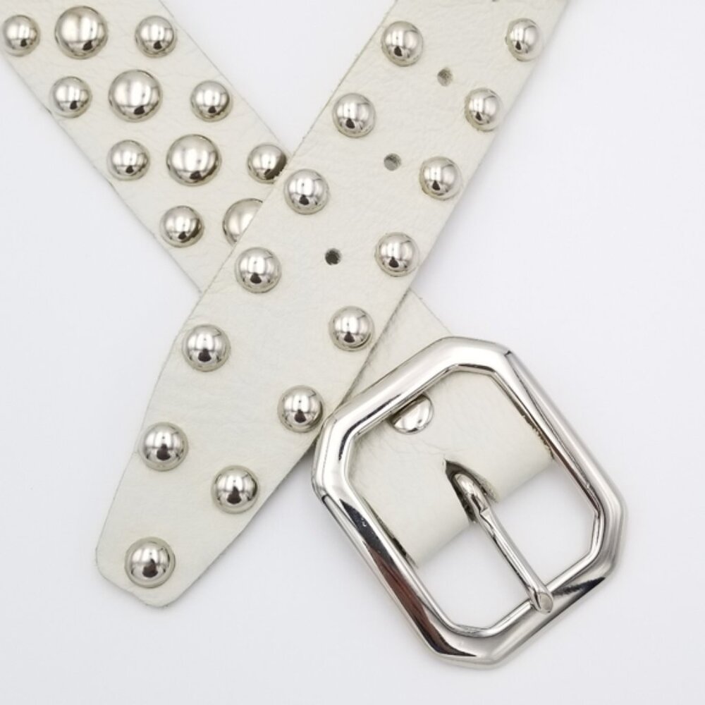 Melamed "Biker" chrome studded leather belt white silver
